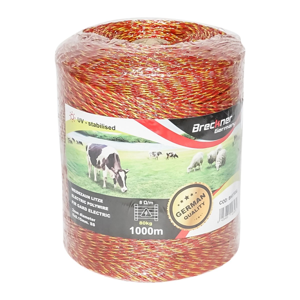 Rola fir galben-rosu fi 2mm. 6x0.15mm 8 Ohm/m SS, 1000m gard electric Breckner Germany